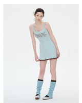 rirri Original Design Summer Stretch Knit Contrast Letter Jacquard Ballet-style Dress