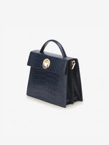 LAZEL MINI CROC ショルダーレザーバッグ / Wani Navy