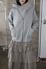 Diagonal Zipper Hood Zip-Up
