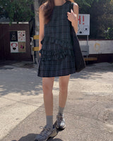 Gon checkered frill mini dress
