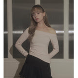 ONE SHOULDER BUTTON TEE-PINK
