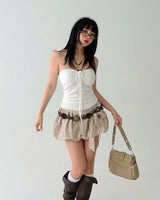 Checkered Belt Set Pumpkin Balloon Miniskirt