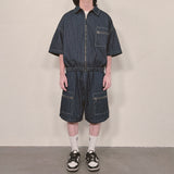 stripe denim shorts_blue