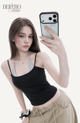ダブルホルターパッドスリーブレストップ