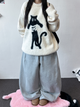 Balloon Wide Collie Belt Color-Point Fleece Balloon Wide Pants 🖤💜 5COLOR