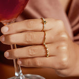 Cross Double 925 Silver + 14k gold plating Ring R061-06G