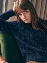 POMPOM CABLE KNIT NAVY