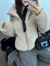 TEDDY🧸CHOKER SHEEP FUR MUSTANG ZIP UP JACKET 🤎💛💚2COLOR