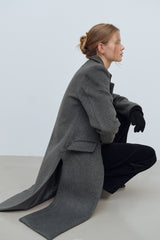 SIDE CUT OUT SINGLE WOOL COAT - CHARCOAL