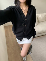 [UNISEX] Vネックオーバーフィットロングスリーブニットカーディガン