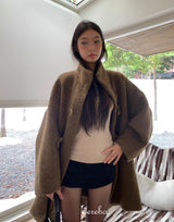 wool high-neck toggle half coat