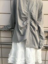 Unbalanced Shirring Long Sleeve