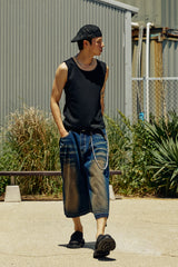 CUTOUT DARK BLUE BERMUDA PANTS