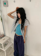 Orr Eyelet Punching Shirring V-Neck Strap Sleeveless