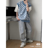 #T2425 blue lattice knitted vest