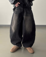 Dot heavy brushed balloon denim pants