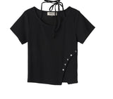 【即日発送】ボタンスリットストリングハーフTシャツ
