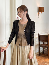 Hennua Half-Button See-Through Ribbed Cardigan