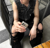 Black Wash Distressed Denim Vest