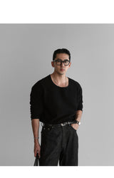 コットンボートネックニットTシャツ [Black]