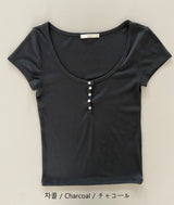 Somi Round Neck / U-Neck Button Cap Sleeve Short Sleeve T-Shirt (3 Colors)