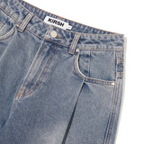 ウォッシングピンタックナッピングワイドフィットデニムパンツ [BLUE]