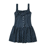 Navy Dotted Square Neck Flared Dress