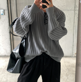  Isabelle Vienna V-Neck Loose Fit Ribbed Long Sleeve Knit