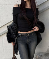 Slim fit off shoulder long sleeves(8color)