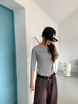 ボートネックミッドスリーブTシャツ (4C)