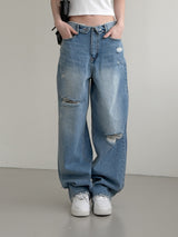 Folded Damage Denim Pants