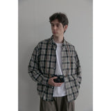 Vintage washing beige check shirts