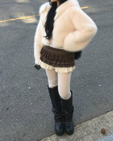 Pumkin check lace mini skirt