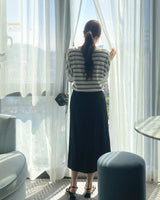 Say Boat-Neck Roll-Up Stripe Knit