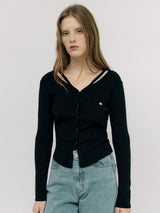CUT OUT SLIM FIT KNIT CARDIGAN BLACK