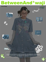 BETWEENAND spring lucky deer plaid doll collar shirt waji co-branded dress stacked women