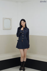 Navy Pleats Gold Shirt Wedding Guest Dress