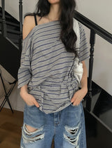 マルチストライプストラップオフショルダー半袖