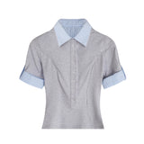 Solene Stripe Collar Slim Shirt