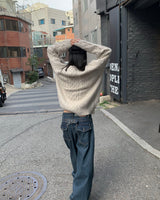 バックボタンメガデニムパンツ