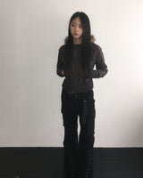 Stud belt boots cut pants