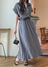 Ronda Layered Shirt Banding Skirt Set (Belt Set)