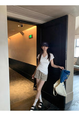 ストライプ ハイウエストショートパンツ