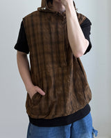 Crinkle Check Hooded Anorak Vest