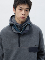 soft high neck fleece anorak set - charcoal       
