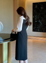 26SS★ Melage Chiffon Color Matching Tie H-Line One Piece