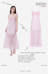 Pink chiffon see-through long dress