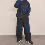 panel mix denim wide pants_blue