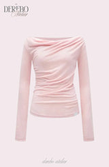Flow lip shirring pink long-sleeve tee