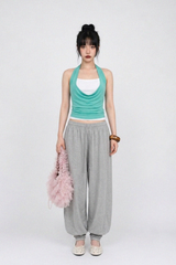LAYERED-LOOK HALTER DRAPED TOP (3COLORS!)